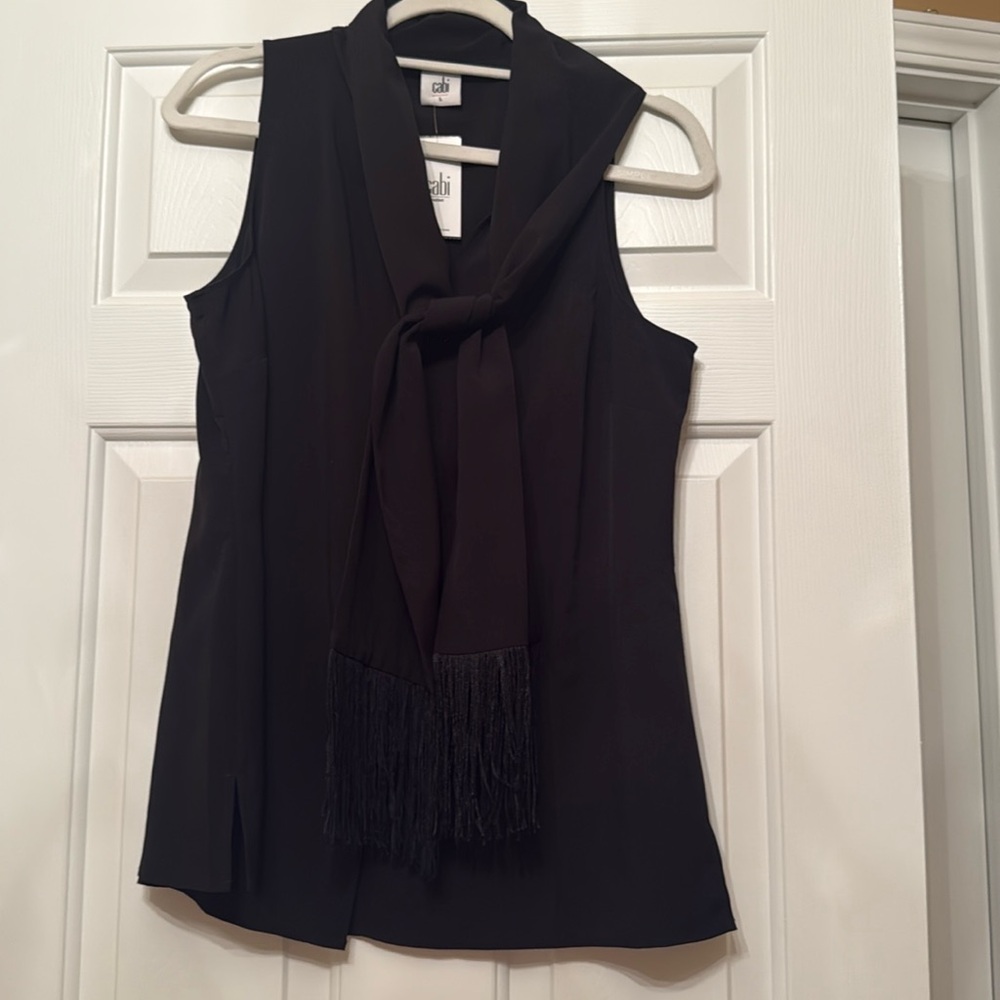 Cabi+Fringe Blouse #3430+Black Sleeveless+Sz Large